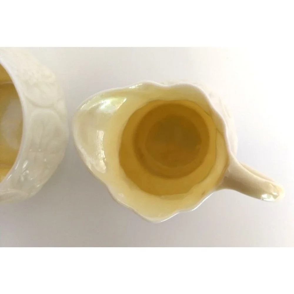 Belleek LOTUS Creamer & Sugar Bowl Green 5th Mark Irish Parian Porcelain Vintage